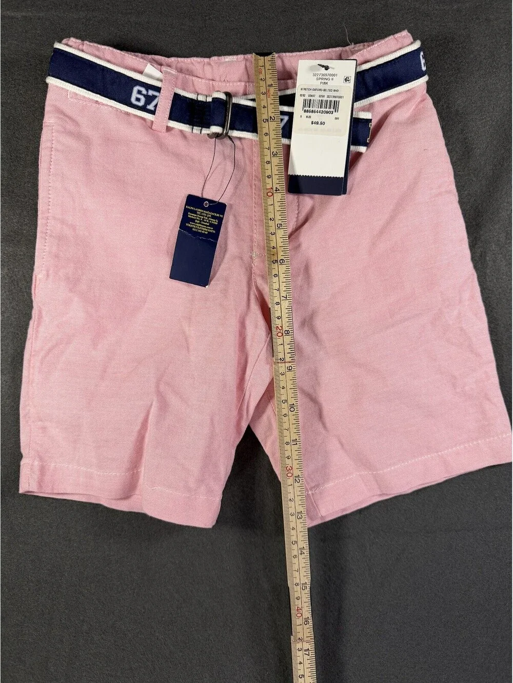 NWT Polo Ralph Lauren Boys Stretch Oxford Belted Shorts Size 5 Pink Navy Belt 67